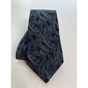 Egara Black, Blue, Gray, Brown Paisley Pattern 100% Silk Designer Tie